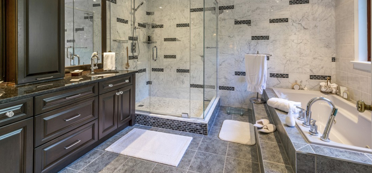 modern bathroom vanity and mirror remodel in Sealy